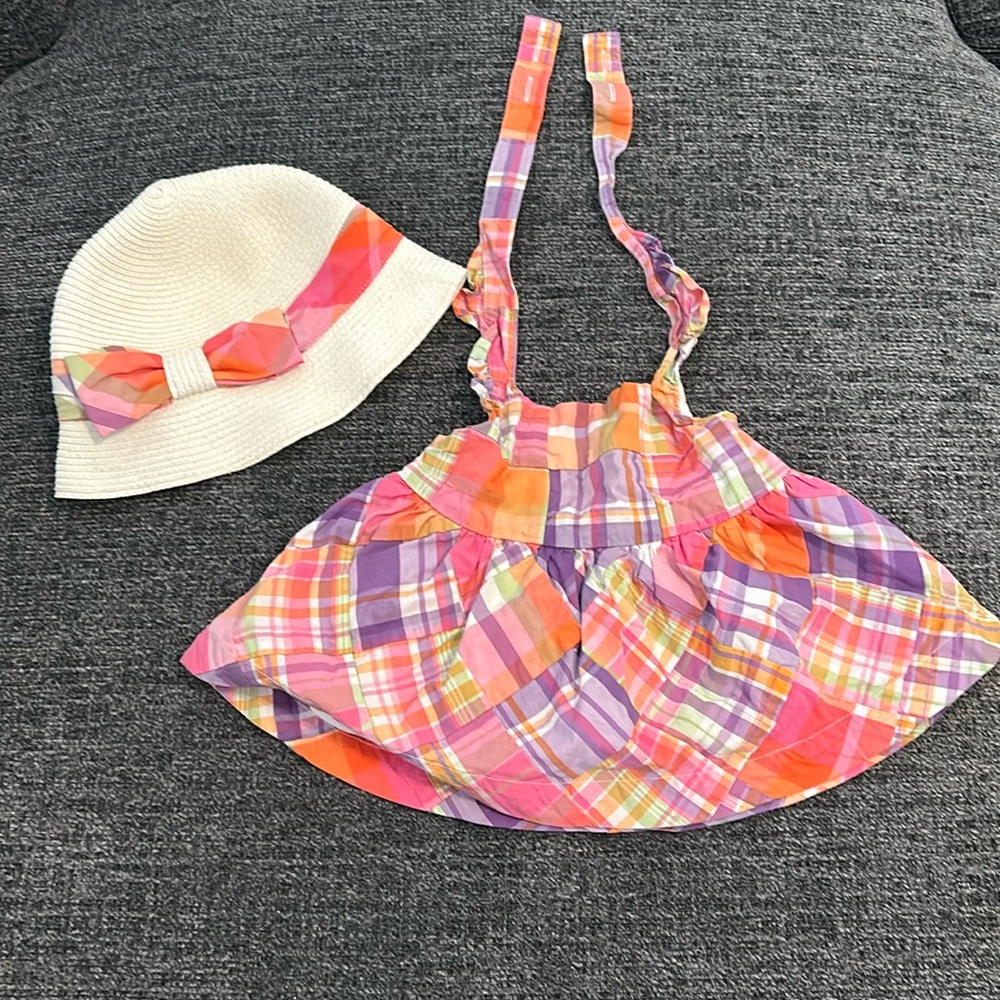 Janie and Jack cross back summer shirt with matching hat. Size 18 to 24 months.
